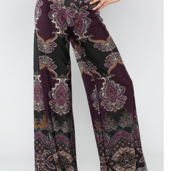 Vintage print purple palazzo pants