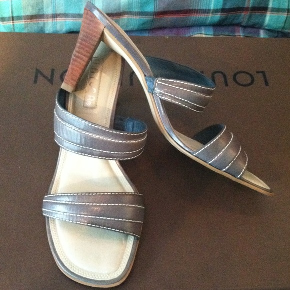 Pale blue leather heels