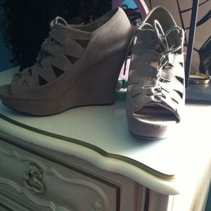 Bamboo lace up booty wedges