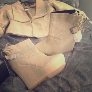 Camel/tan colored bootie wedges