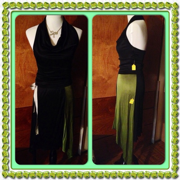 Satin Lime Green And Black Set.