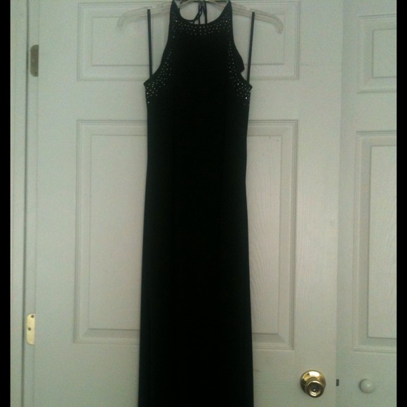 Black dress with rhinestone beading.