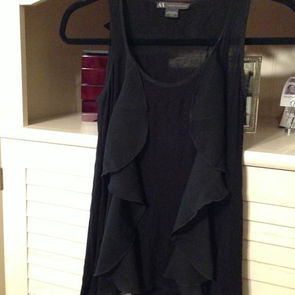 Armani Exchange Ruffled Black Top - Picture 1 of 4