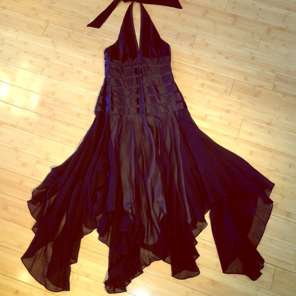 BCBG "0" black 100% silk formal halter top dress