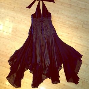 BCBG "0" black 100% silk formal halter top dress