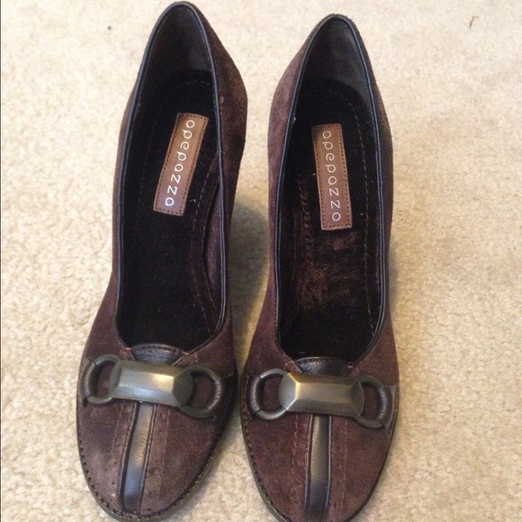 Brown suede wedges