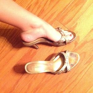 Gold heels with studs on straps