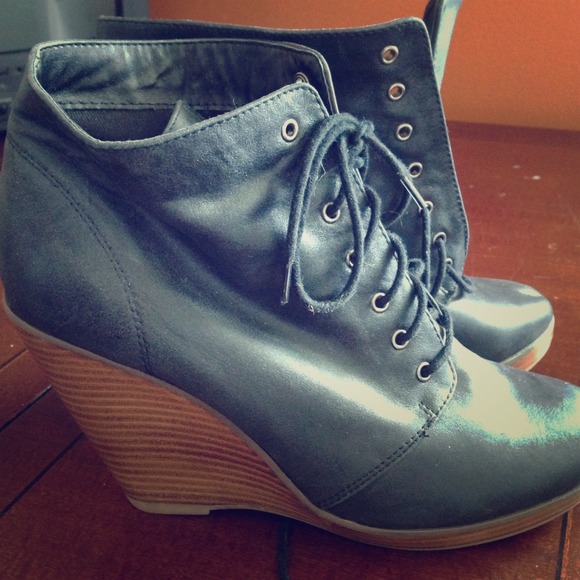 ON HOLD FOR JASMINE! Black Leather Wedge Booties