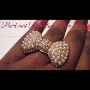 Pearl and Rhinestone Bow Ring