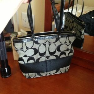 Black and grey coach purse