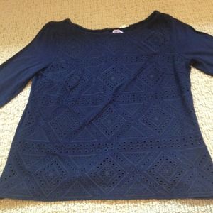 J crew 3/4 sleeve navy eyelet top
