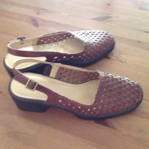 Brown leather sling backs