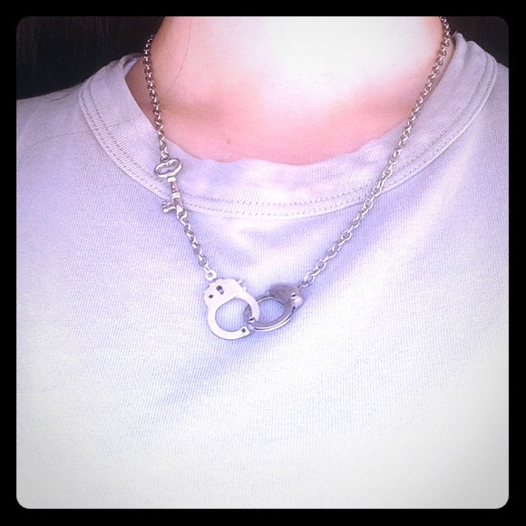 Key and Handcuff Silver Necklace
