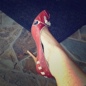 SOLD Naughty Monkey red and white heels size 7 1/2