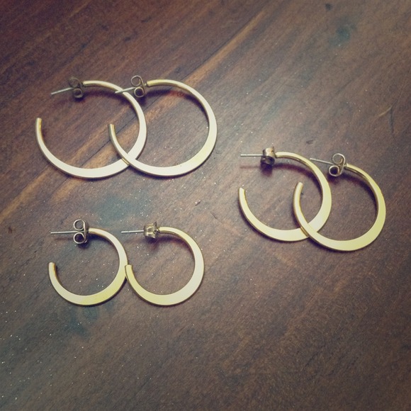 Set of Three Different Size Gold Earrings