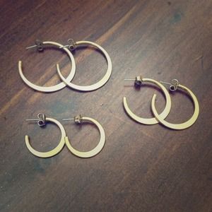 Set of Three Different Size Gold Earrings