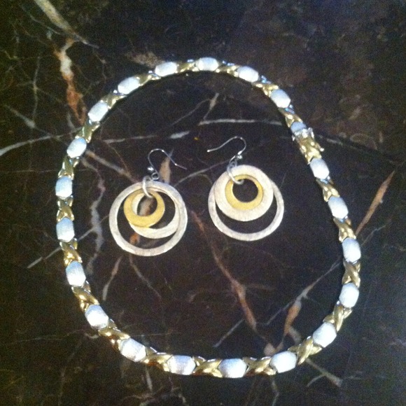 Two toned -silver and gold- necklace and earrings