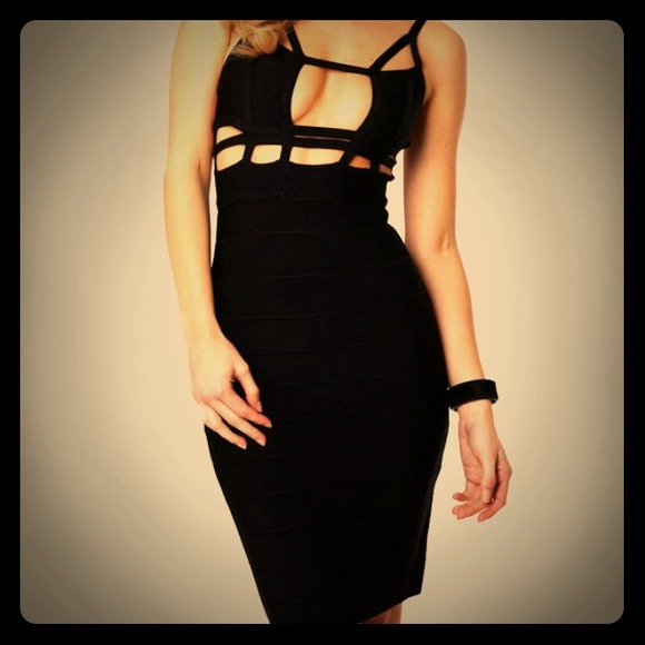 CUSTOM MADE BLACK CUT OUT BANDAGE DRESS