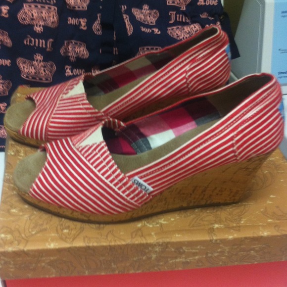 TOMS red and white stripe Calypso Espadrilles