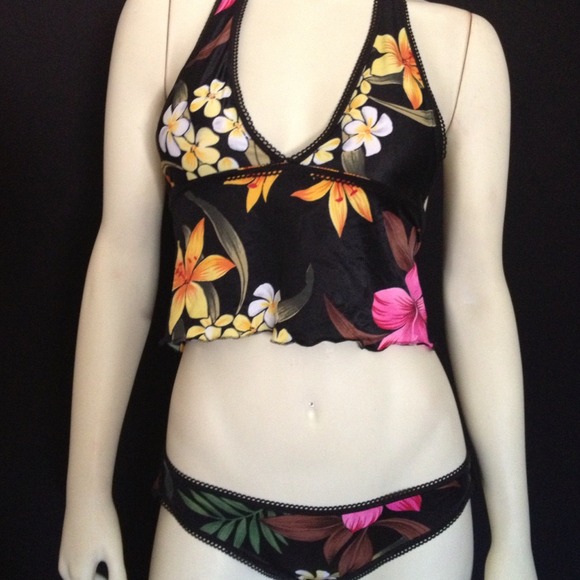 Black floral two-piece bikini One-of-a-kind