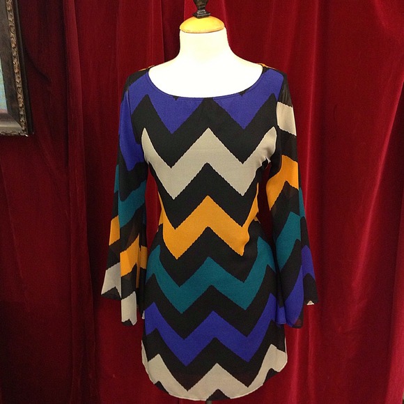 Chevron Dress With Bell Sleeves