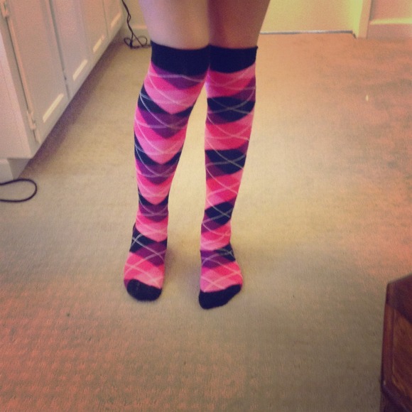 Knee High Pink Purple and Black Socks. Barely worn