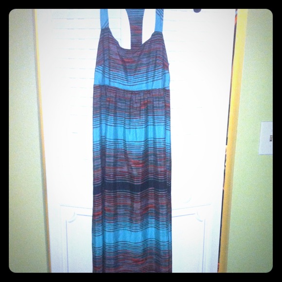 Teal, black and coral Maxi dress