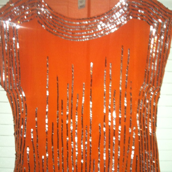 Sexy Orange & Silver Sequin shift shirt