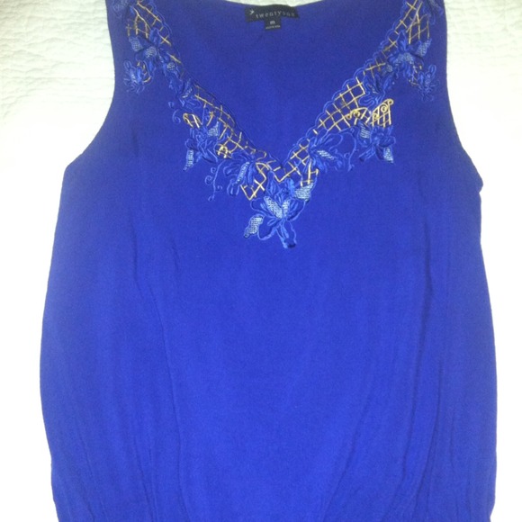 Royal blue embroidered tank