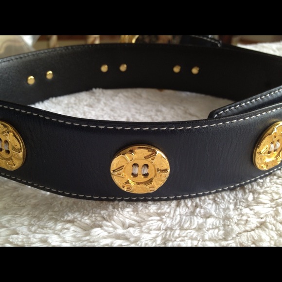 Navy Blue ladies Belt  Escada  Size 36 Gold buckle