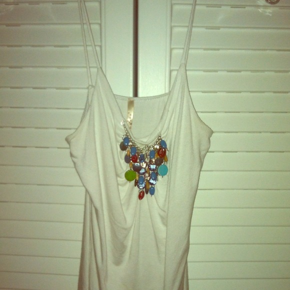 White tank with jeweled appliqué