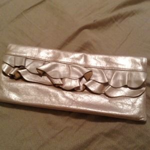 SALE!! Metallic Champagne Ruffled Clutch