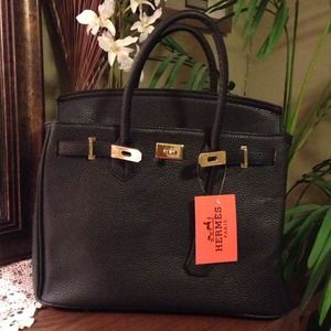 Hermes Birkin Inspired / Black & Gold 35 Togo Bag