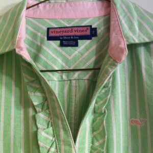 Women's Vineyard Vines Green and Pink long Sleeve