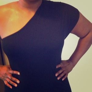 One sleeved black asymmetric top