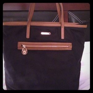 Black Vinyl Leather Trim MK Handbag