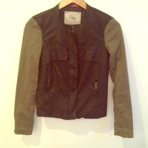 Zara army green twill and faux leather sexy jacket
