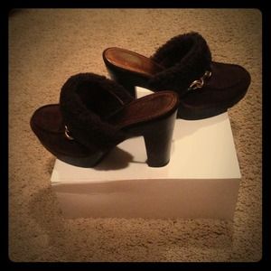 Coach brown heeled slide ons