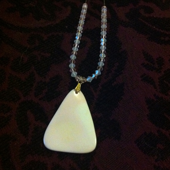 White opal & rosaline beaded cord string necklace
