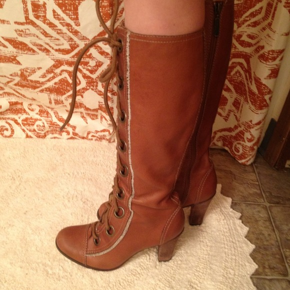 <2nd REDUCTION>!! brown leather lace/zip up boots.