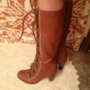 <2nd REDUCTION>!! brown leather lace/zip up boots.