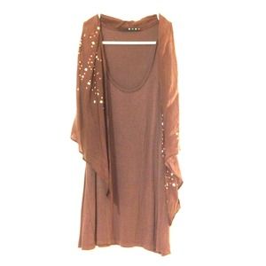 Brown Tank w/ Attached Jeweled Scarf