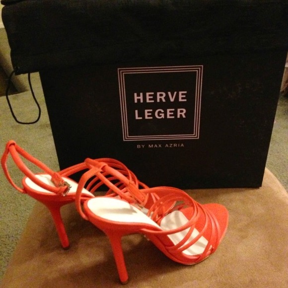 Herve Leger Odette Orange Stiletto 38-8.5 - Picture 3 of 4