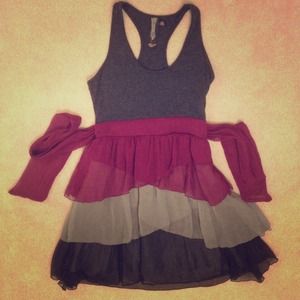 Grey Purple Ruffle Tank Dress