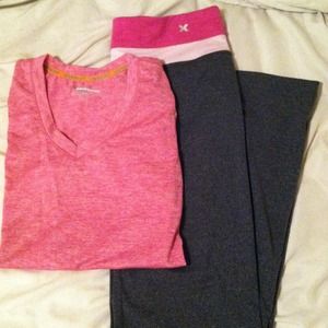 Xersion yoga pants matching pink vneck workout