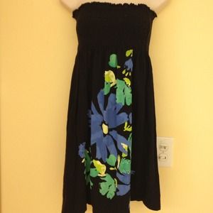 Strapless black with striking flower print.