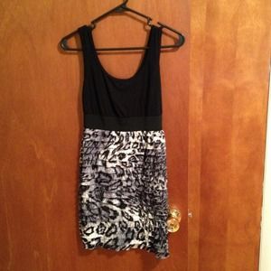 Black and cheetah ruffled cocktail dress
