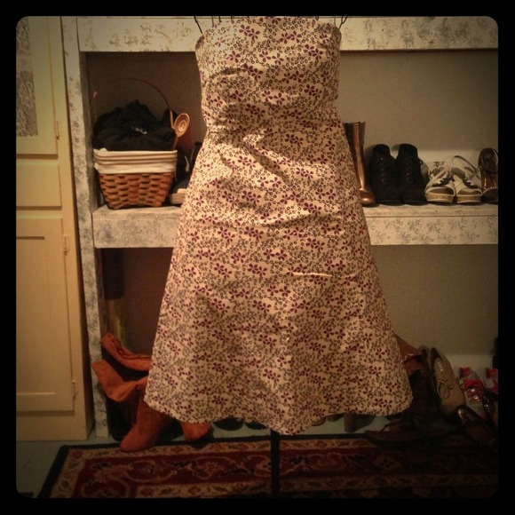 Gap Floral Taupe Strapless Dress