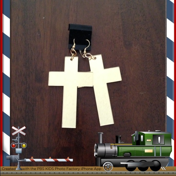 Gold Mirror Cross Earrings