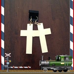 Gold Mirror Cross Earrings